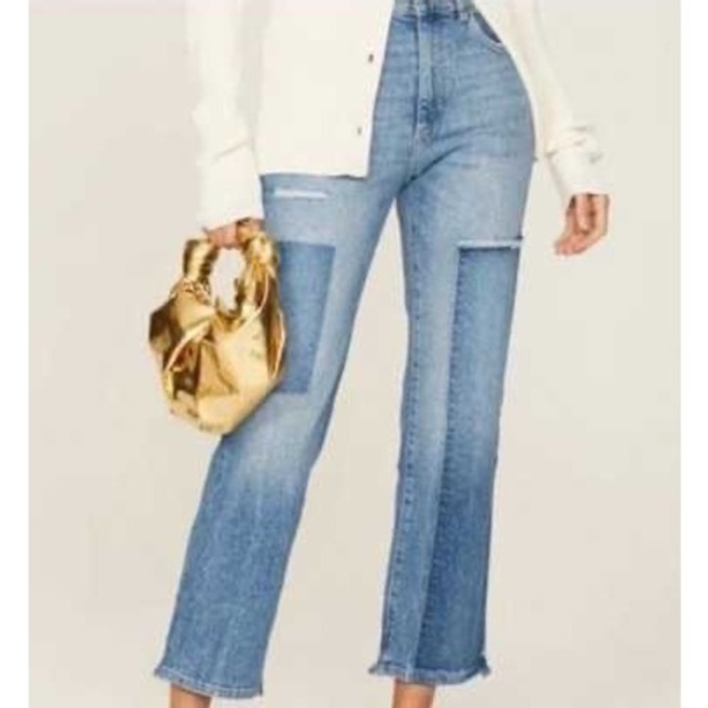 NWT DL1961 Patti Straight High-rise Vintage Ankle Jeans Size 28 Blue Patches